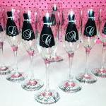 6 Wedding Champagne Flutes, Personalized Bride..