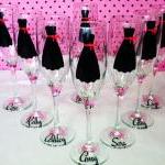6 Wedding Champagne Flutes, Personalized Bride..