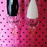 Bride And Groom Wedding Champagne Flutes...