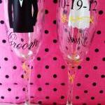 Bride And Groom Wedding Champagne Flutes...