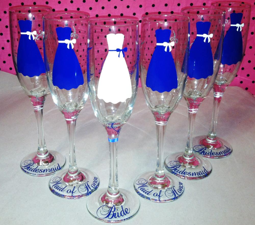 6 Wedding Champagne Flutes, Personalized Bride Dress And Groom Tuxedo Champagne Glasses-wine,beer Mug Or Pilsner