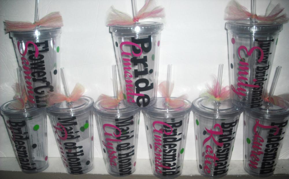 Set Of 8 Personalized Acrylic Cups With Lids And Straws. Great For Wedding Parties