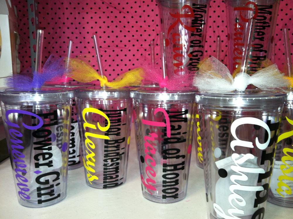 9 Personalized Acrylic Cups With Lids And Straws. Great For Wedding Parties