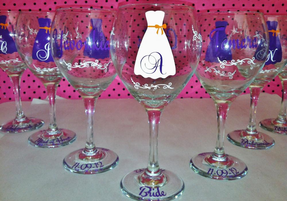 Personalized Wedding Dress Wine Glasses Set Of 6 On Luulla